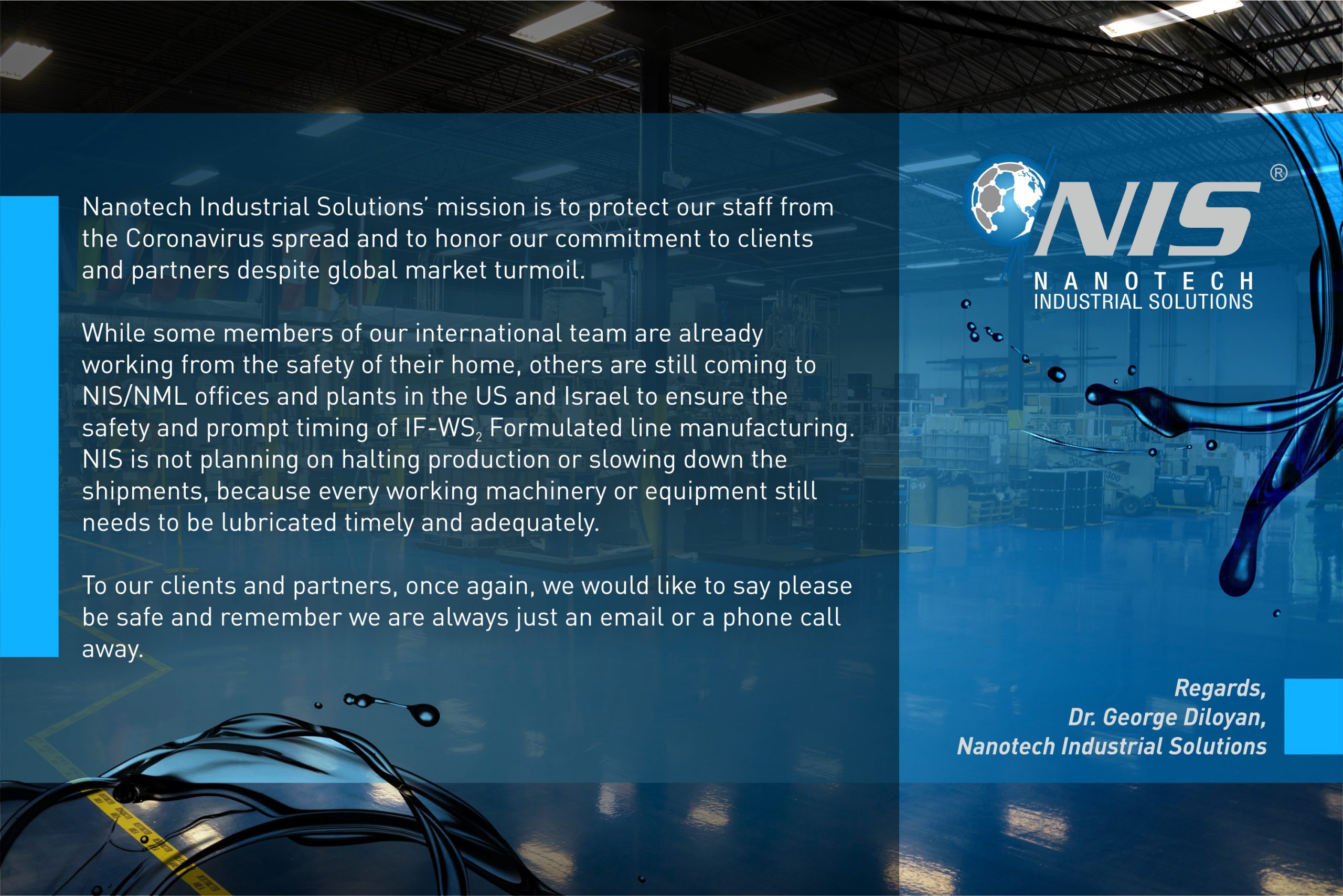 From the desk of NIS’s CEO, Dr. George Diloyan